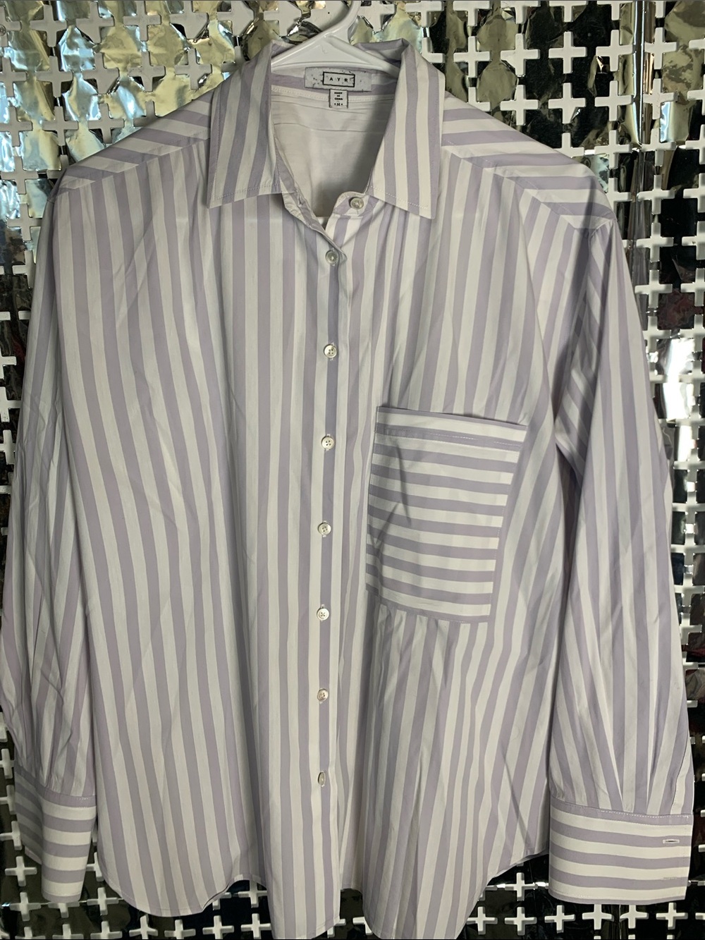 AYR Women's Lavender and White Striped Button Down Shirt